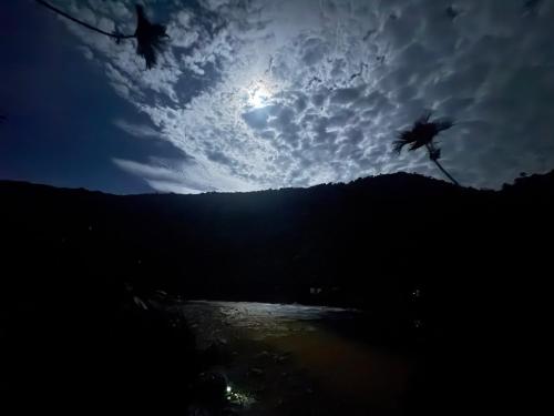 two birds flying in the sky over a body of water at Augustin homestay and camps in Dawki