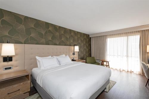 a hotel room with a large bed and a window at Hilton Birmingham Downtown at UAB in Birmingham