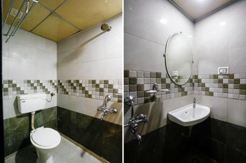 two pictures of a bathroom with a toilet and a sink at FabExpress New Silver Elite in Mumbai