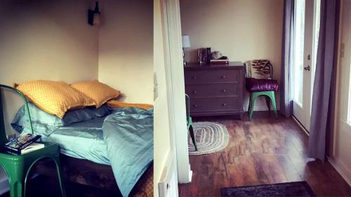 Ένα ή περισσότερα κρεβάτια σε δωμάτιο στο Cozy Cabin in the Idyllic Blue Ridge Mountains, Virginia