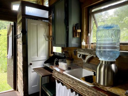 Kuchyň nebo kuchyňský kout v ubytování Gorgeous Tiny House Rental for a Glamping Getaway near Saratoga Springs in Upstate New York