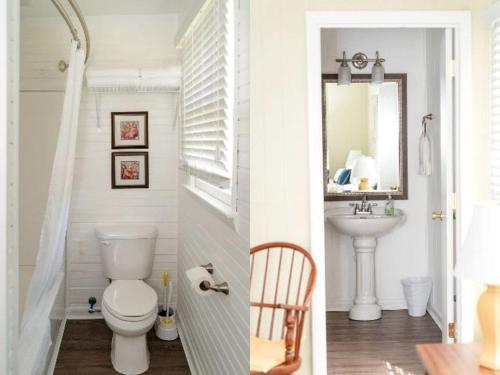 ein Badezimmer mit Toilette und Waschbecken in der Unterkunft Elegant Cottage Rental for Groups near Greensburg, Kentucky in Columbia