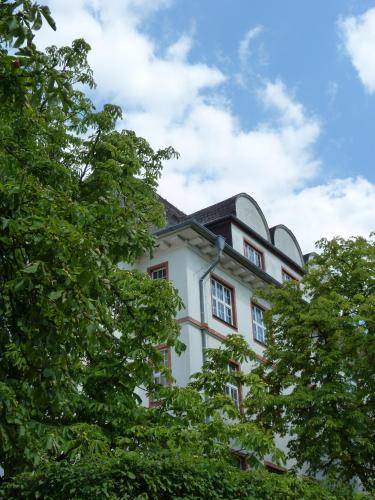 a white building with trees in front of it at Spilburg Apartments in Wetzlar