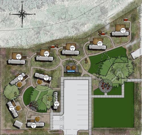 a site plan of a garden at Unique Airstream Stay in Downtown Prescott AZ Near Whiskey Row in Prescott