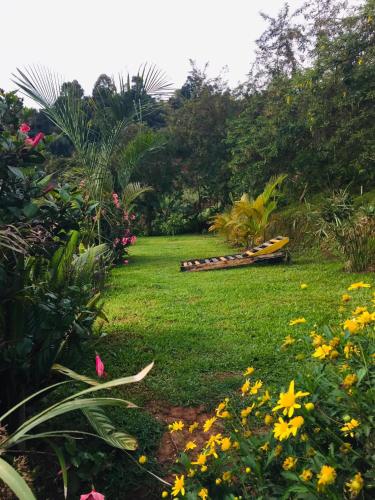 a garden with a lawn with flowers and plants at One love archive in Chabahinga