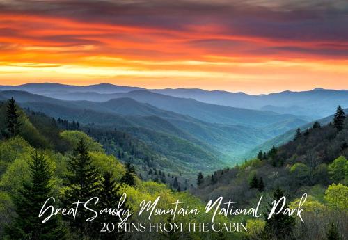 a painting of a view of a mountain valley at Charming Cabin with Spa and Mountain Views in Sevierville, Tennessee in Pinnacle