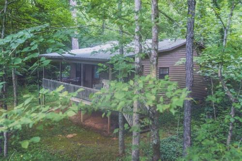a log cabin in the middle of the forest at Family-Friendly Cabin Rental with River Views near Knoxville in Greeneville