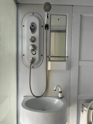 Wjv Inn Tejero في مدينة سيبو: حمام مزود بدش ومغسلة