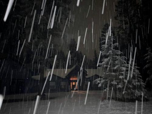 Το Heavenly Cabin Nestled Among the Towering Trees in Montana τον χειμώνα