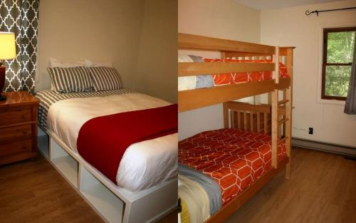 ein Schlafzimmer mit zwei Etagenbetten und ein Schlafzimmer mit einem Bett in der Unterkunft Family-Friendly Cabin Retreat on the Shores of Pokegama Lake, Minnesota in Grand Rapids