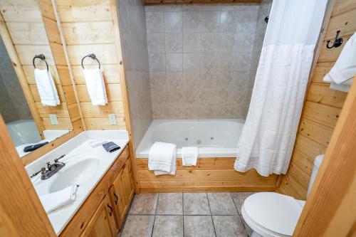 Ένα μπάνιο στο Group Cabin with Luxury Equipped Deck and Game Room in Tennessee