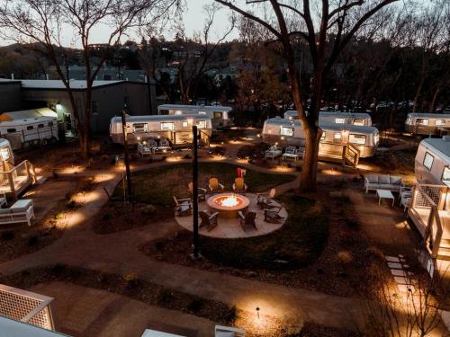 an aerial view of a campground with tents and a patio at Wagon Circle Unit in Prescott, AZ in Prescott