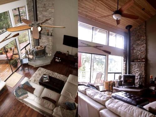 Χώρος καθιστικού στο Stylish Lake Cabin with a Sauna and Hot Tub in Bellingham, Washington