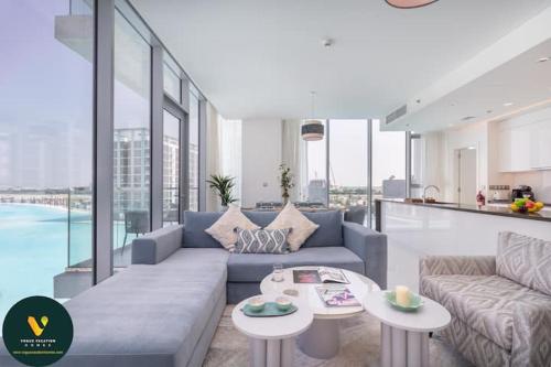 Vogue Vacation Homes, Al Maktoum City, District One Residence, within a short drive from Downtown Burj Khalifa and Dubai Mall, Three Bedroom Apartment plus Kids Room with Large Balcony