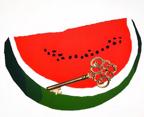 a slice of watermelon with a key in it at Da Simone podere santi Lucia e Pietro in Siena