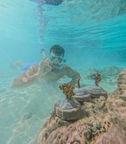 a person in the water with a snorkel at Diamonds Athuruga Maldives Resort & Spa in Athuruga Island