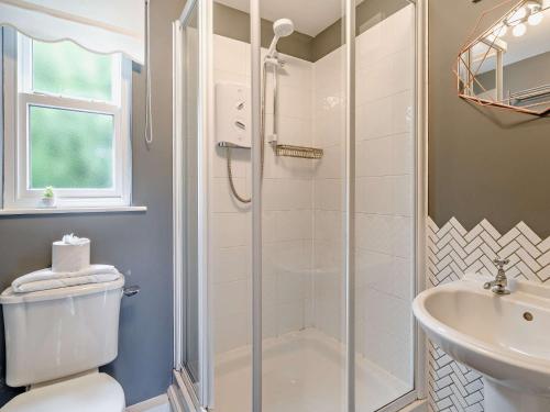 a bathroom with a shower and a toilet and a sink at 4 Bed in Cartmel LCC71 in Cartmel