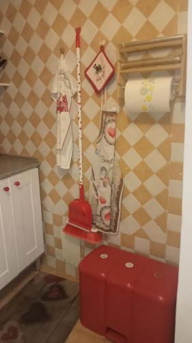a kitchen with a red mop on a wall at Sally's House in Venaria Reale