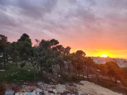 a view of a sunset from a hill with trees at 3BR Furnished Apartment for Rent - PART OF VILLA in Amman