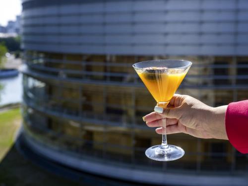 a person holding a glass with a drink at Novotel Nantes Centre Gare in Nantes
