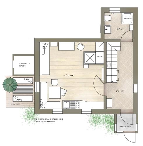 a floor plan of a house at Ferienhaus Pucher in Grundlsee