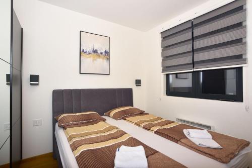 a bedroom with two beds and a window at Vila Mina in Zlatibor