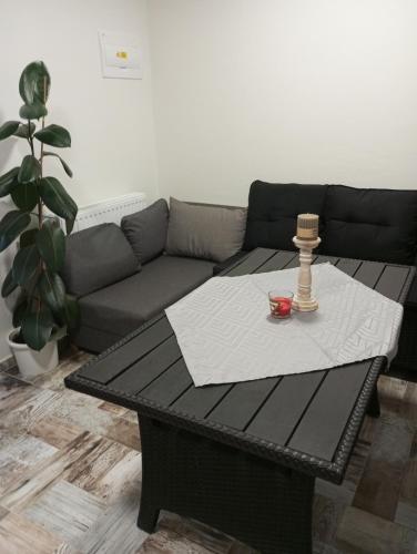 a living room with a couch and a coffee table at Familly Apartmens in Dolní Dunajovice
