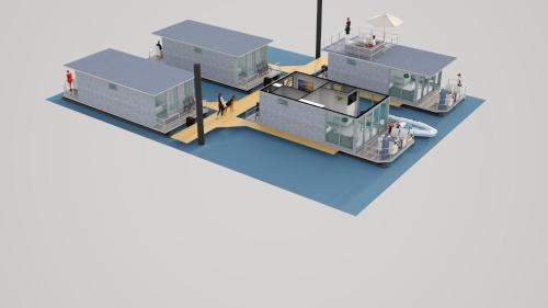 a rendering of a house with people on it at Houseboats Mookerplas in Middelaar