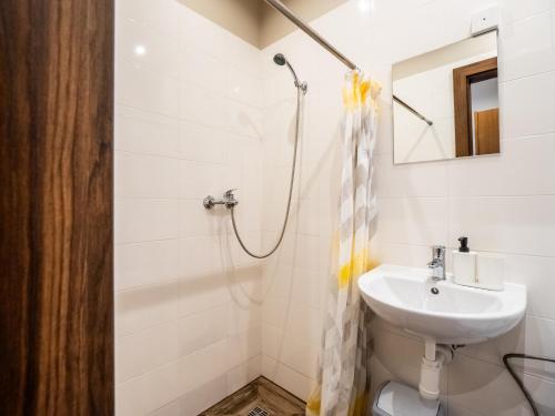 a bathroom with a sink and a shower at RVR Smart Apartments Riga with Free Parking and Self Check-in in Rīga