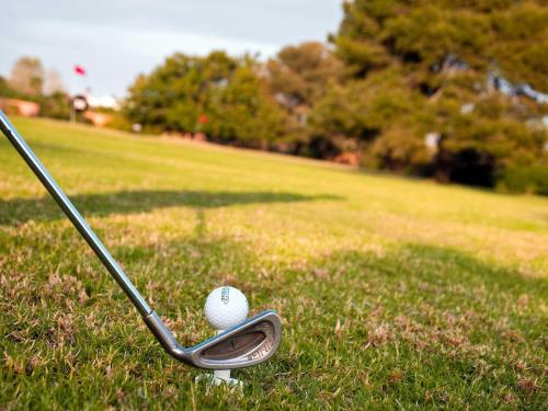a golf ball in the grass next to a putter at Novotel Senart Golf De Greenparc in Saint-Pierre-du-Perray