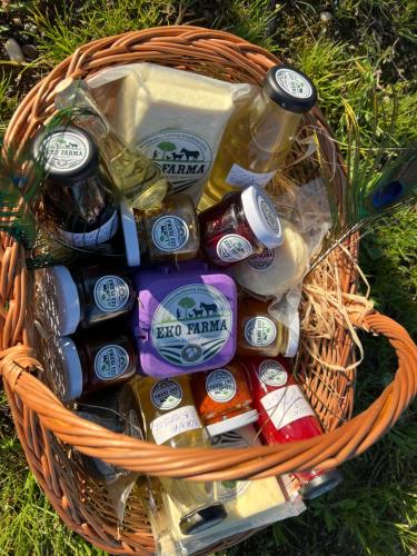 a basket filled with different types of beer at Eko farma Kladovo in Kladovo