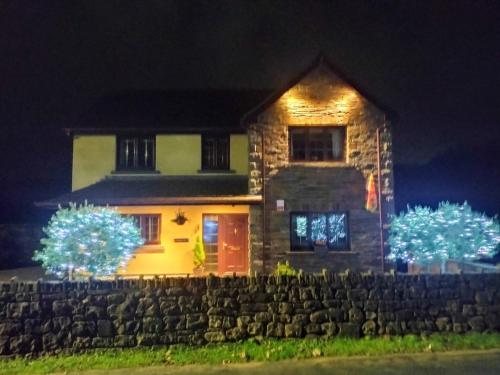 a house with christmas lights in front of it at 4 Bed in Ystradgynlais BN343 in Ystalyfera