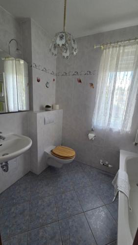 a bathroom with a toilet and a sink at Wohnung in Graal-Müritz nahe Strand in Graal-Müritz