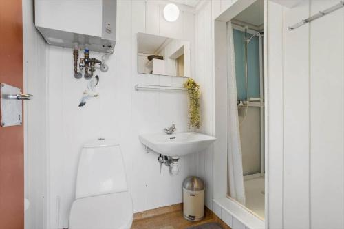a white bathroom with a toilet and a sink at TV1532-Skagen-Solbakken-55 in Skagen