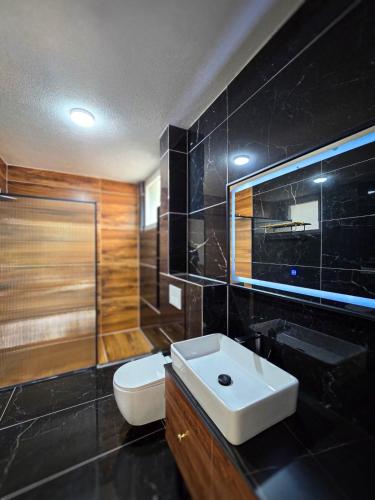un bagno con un water, un lavandino e una vasca di Belle Resort a Deçan