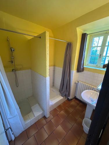 un bagno con doccia e lavandino di Maison des Cévennes - Refuge ad Arphy