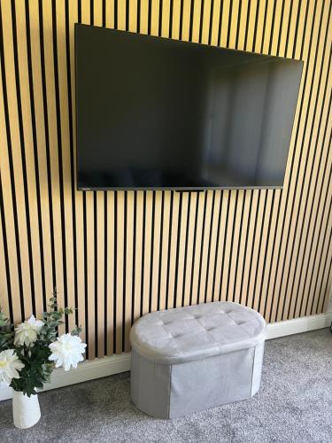 Televisyen dan/atau pusat hiburan di Modern flat-apartment in Marton