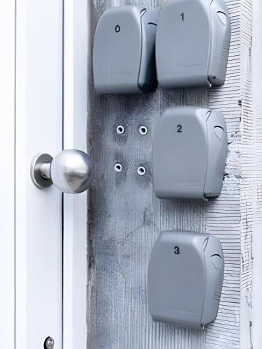 a close up of a white door with a handle at Elegant Studio in Brussels in Brussels