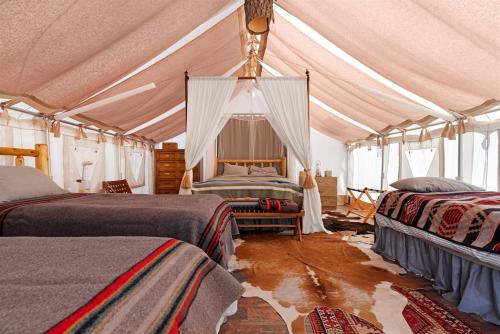 a bedroom with two beds in a tent at Horizon View Wall Tent - Grand Canyon Luxury Camping Retreat in Valle