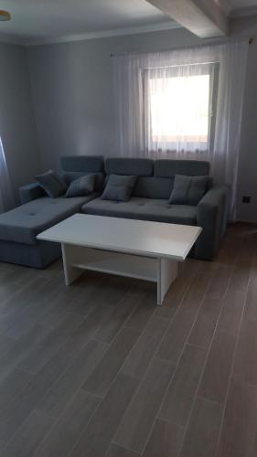a living room with a couch and a coffee table at Casa Edy in Vişeu de Sus