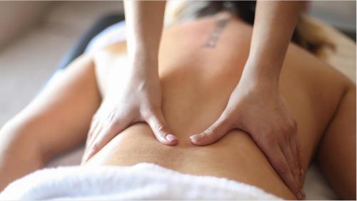a woman with her hands on her back receiving a massage at Suite With Wellness Nextdoor And Kitchen Access in Oss