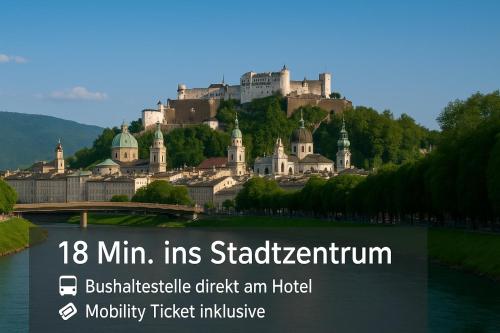 a castle on top of a hill with a river at Santner, Hotel in Eugendorf