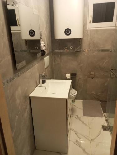 a bathroom with a sink and a toilet at Apartmani Ćućić in Lopar