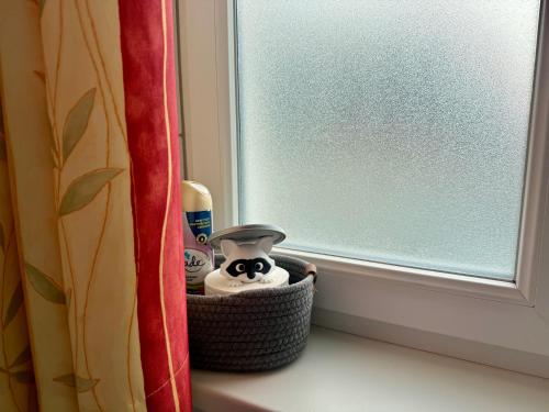 a window sill with a basket of items next to a window at AH Carinthia Mallnitz - Carinthia Appartements in Mallnitz