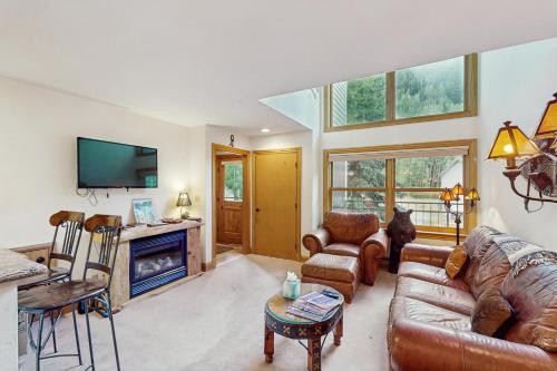 a living room with a couch and a fireplace at Cimarron Mountain Retreat in Telluride