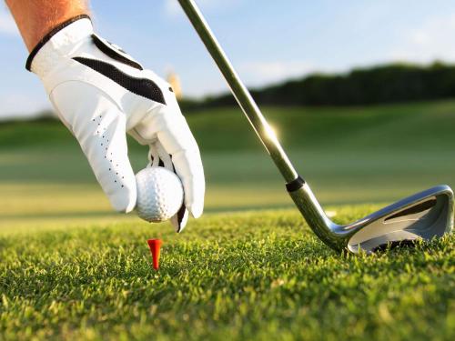 a person holding a golf ball with a club at ibis Styles Aix les Bains Domaine de Marlioz in Aix-les-Bains