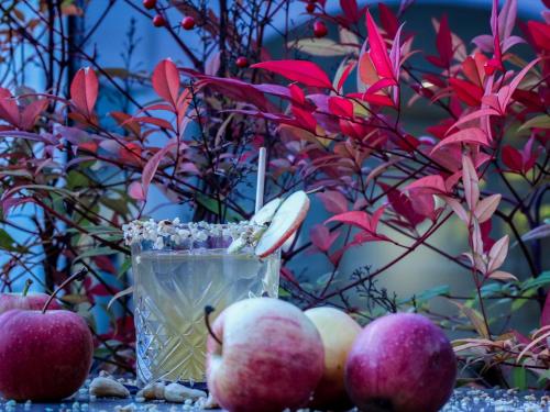 a group of apples sitting next to a drink at ibis Styles Aix les Bains Domaine de Marlioz in Aix-les-Bains