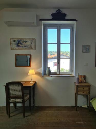 a room with a desk and a window and a chair at L'écrin du Temps in Brocas