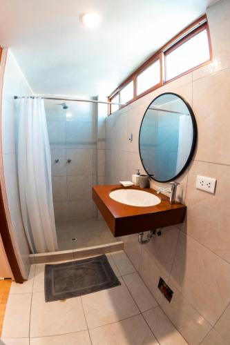 a bathroom with a sink and a mirror at Che Lobitos in Lobitos
