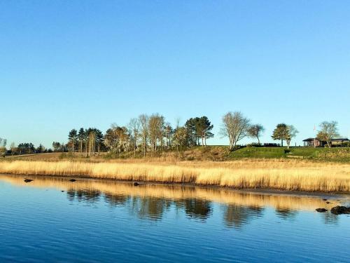 a body of water with grass and trees in the background at 5 person holiday home in Jægerspris-By Traum in Jægerspris
